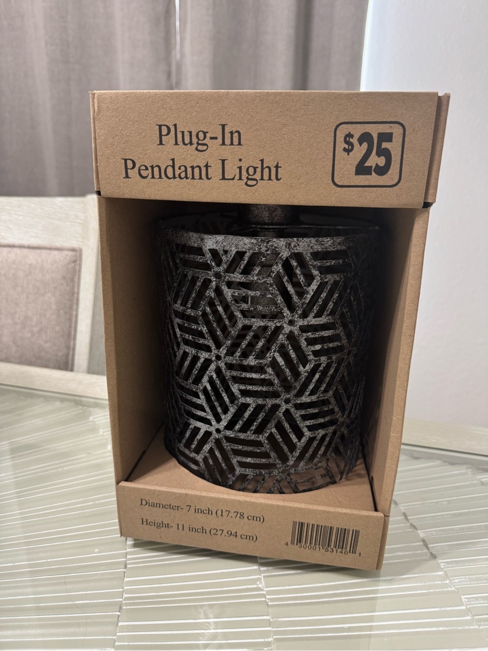Plug-In Pendant Light - Black Geometric Metal Shade